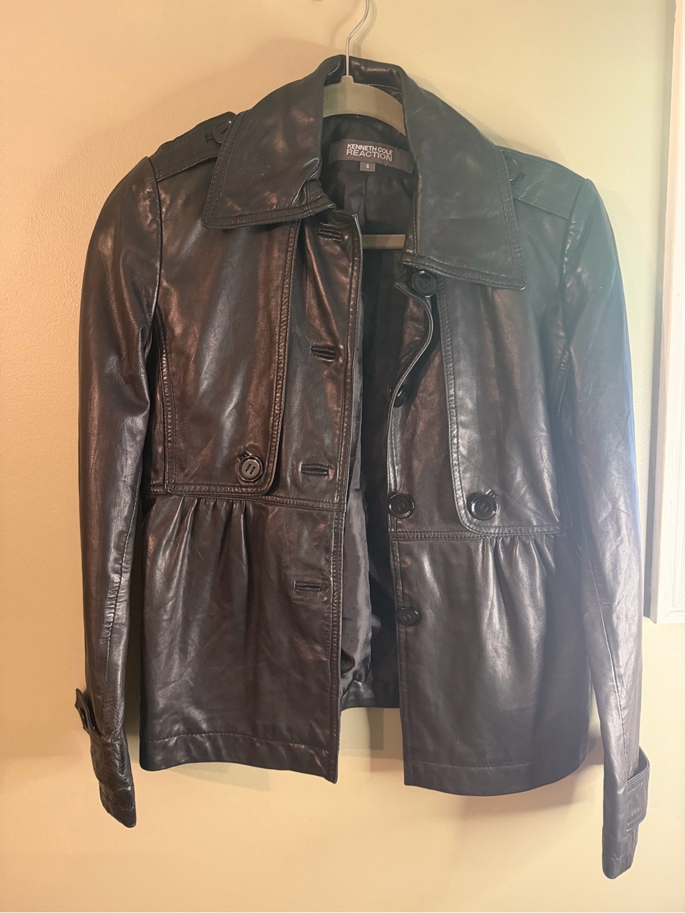 Kenneth Cole Reaction Women's Black Leather Button-Front Jacket